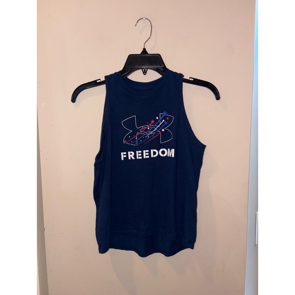 Under Armour girls Youth Medium Navy Blue Freedom HeatGear Sleeveless Tank Top